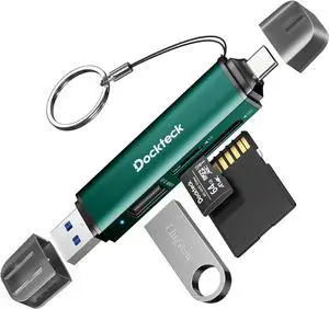 Dockteck SD Card Reader 5G Super Speed USB3.0 SD/TF Card Reader 3-Slot USB A/C to SD/Micro SD/USB A Memory Card Reader for UHS-I SD/Micro SD/SDHC/SDXC/MMC Support OTG for Plug&Play Green