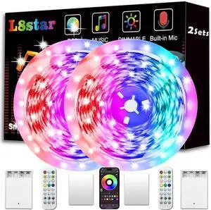 Battery Powered Led Strip Lights 2x13Ft (26Ft) Two Sets of Strip Light with 4 AA Battery Box/USB RGB LED Lights Remote and APP Control