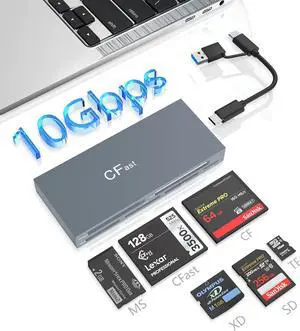 CFast Card Reader Memory Stick Pro Duo Adapter USB C CFast 2.0 Card Reader for CFast/SD/TF/MS/XD/CF CompactFlash Card XD Card Reader USB C USB 3.0 Connector Read 6 Cards Simultaneously