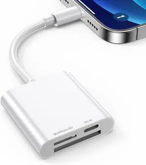SD Card Reader for iPhone iPad 3-in-1 Digital Trail Camera SD Card Viewer with Dual Slot for Micro SD/SD Lightening Memory Card Adapter for Photography Plug and Play
