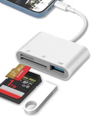 SD Card Reader for iPhone 15/16/iPad/MacBook - USBC Dual Port Memory Card Reader Adapter Compatible with Canon/Nikon/Sony/Kodak Digital Cameras SD/MicroSD Plug & Play (No App Required)