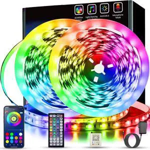 130 ft Led Lights for Bedroom (2 Rolls of 65FT) Bluetooth Smart APP Control Color Changing RGB Led Strip Lights with Remote Control Led Lights for Room Kitchen Party Home Decoration