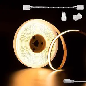 COB LED Strip Light 2700K DC12V 18ft/5.5m Warm White LED Tape Lights for Kitchen Home DIY Lighting Projects with 1pcs Connector Extension Wire(Power Supply Not Included)