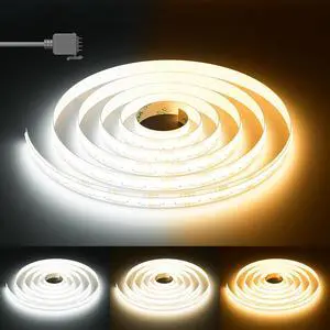 COB LED Strip Light White CCT Tunable 3200LEDs CRI90+ 16.4ft/5m Dimmable 2700K-6500K 24V LED Tape Light for Under Cabinet Bedroom Kitchen TV Mirror DIY Lighting(Adapter & Dimmer NOT Included)