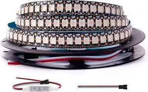 WS2812B RGB LED Strip Individually Addressable LED Strip Chasing Effects Dream Color 5050SMD 3.2FT 144 LED Pixel Strip Rope Light DC 5V (Black PCB 3.2FT 144Pixels/m IP30)