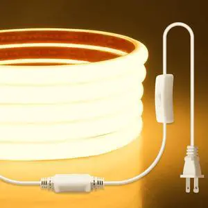 COB LED Strip Light 110V 120V 6FT LED Light Strip Warm White 3000K with Self-Adhesive Super Bright 576LEDs Flexible Rope Lights for Kitchen Cabinets Closet DIY Lighting Project CRI90+ IP67