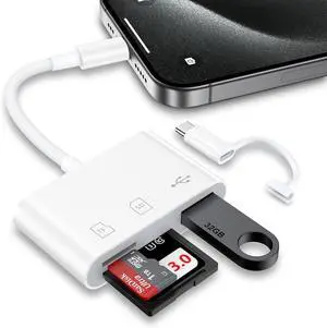 SD Card Reader for iPhone 17/Air/17 Pro/17 Pro Max/16e/16 Pro Max Plus/15/14/13/12/11 Lightning & USB C Micro SD Card Reader Digital Camera Adapter Memory Card Reader for SD Micro SD SDHC SDXC TF UHS