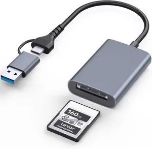 CFexpress Type A Card Reader USB-C/USB-A 2-in-1 to CF Express Type A Adapter Memory Card Reader with USB 3.2 (Gen 2) 10Gbps Compatible with Windows/Mac/Linux/Android