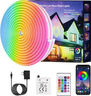 Neon Rope Lights JIAMEI 20FT RGB LED Strip Lights App Control IR Remote Music Syncing Outdoor IP67 Waterproof Flexible Neon Strip Lights Cuttable for Bedroom Gaming Party Outdoors Decor