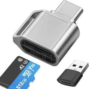Micro SD Card Reader USB C SD Card Reader Type C TF Memory Card Reader with USB C to USB Adapter and Keychain Compatible with Laptops MacBook Pro/Air iPhone 15 Galaxy Phones and More