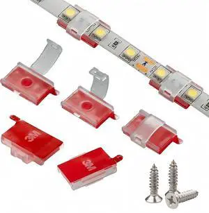 100 Pack Double Installation LED Strip Light Mounting Bracket Self Adhesive LED Clips Only use for Width 8-10mm/0.31-0.39in Height<2.8mm/0.11in Indoor LED Strip Light with 102PCS Screws