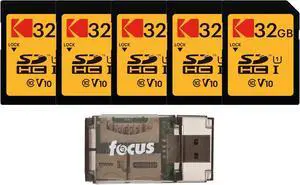 32GB Class 10 UHS-I U1 SDHC Memory Card (5-Pack) Bundle with All-in-One USB Card Reader (6 Items)