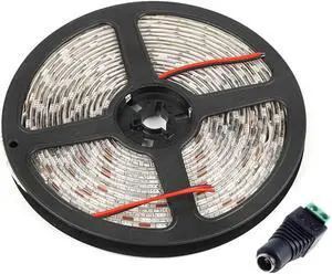 12V LED Strip Light Warm White 16.4ft Waterproof Flexible Rope Light 300LEDs SMD5050 Tape Ribbon Light for Home Party Bedroom 12V Power Supply Not Included