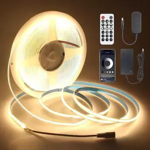 50FT LED Strip Lights COB 3000K Warm White Dimmable 24V LED Light Strip Kit High Density Bright Tape Lights with Power Supply for Cabinet Display Home DIY Lighting Projects CRI85+ 320LEDs/M