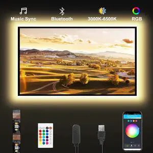 Bluetooth RGBWW LED Lights for 70-75 Inch TV with App Control RGB+Tunable White 3000K-6500K TV LED Backlight with RF Remote Music Sync Indoor for TV Gaming