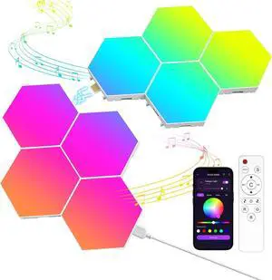 Hexagon LED Light Panels 8 Pack  Smart RGB Wall Lights with APP & Remote Control  Music Sync Modular Gaming Lights for Bedroom Living Room Wall Decor