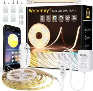 COB LED Strip Light Warm White to Cool 2700K-6500K 16.4ft Bright White COB Light Strip with Remote & App 24V UL Listed 3200LEDs COB Led Lights for Under Cabinet Kitchen Indoor Lighting