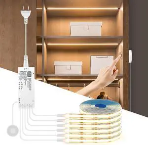 COB LED Strip Lights 12V Penetrable Wood Touch Dimmable LED Under Cabinet Light Kit with 60W Adapter 2M/6.56FT Flexible COB LED Strip for DIY Kitchen Cabinet Counter Shelf Showcase Decor