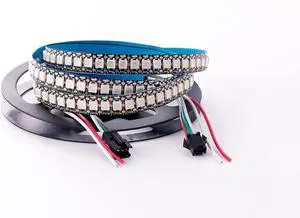 WS2812B LED Strip Individual Addressable Light SMD 5050 144Pixels RGB Pixel Strip DC5V (3.2FT 144LEDS Non-Waterproof Black PCB)