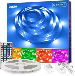LED Strip Lights 39.4Ft RGB LED Strips 5050 SMD LED Color Changing Strip Light with 44 Keys Remote Controller and 24V Power Supply Ideal for Christmas Decorations Bedroom Home TV Backlight