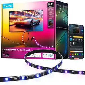 TV LED Backlight 2 14.4ft Cuttable TV Lights for 32-70 Inch TVs Color Changing RGBWIC LED Strips Lights with 210+ Scene Modes & Music Sync Smart APP and Voice Control Easy Install