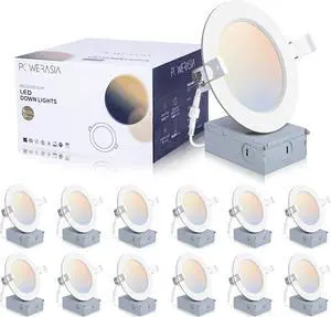 12 Pack 4 Inch Ultra-Thin LED Recessed Ceiling Light with Junction Box 5CCT Dimmable 2700K/3000K/4000K/5000K/6000K 9W 850lm Can Killer Downlight-ETL and Energy Star Certified