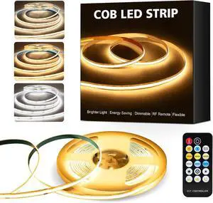 COB LED Strip Lights 16.4Ft Dimmable White(2700K-6500K) LED Lights for Bedroom with RF Remote 24V Ultra Bright 2800 LEDs High Density Under Cabinet Lighting for DIY TV LED Backlight Mirror Kitchen