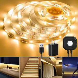 9.84ft Motion Activated LED Strip Lights Warm White Non-Waterproof USB Powered with Motion Sensor and Automatic Shut-Off Timer