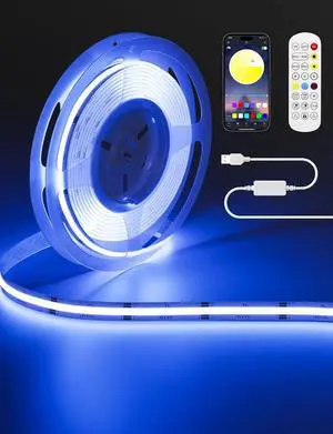 5V USB RGB COB LED Strip Light 9.84ft/3m Tape Lights RF & App Control Music Sync Ultra Bright Color Changing Lighting UL-Listed Cuttable & Flexible for Bedroom Kitchen Desk Party Home Decor