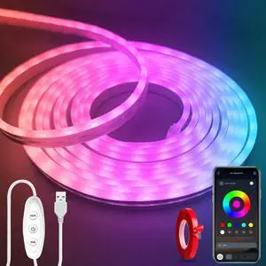 Neon Rope Light10ft RGB LED Strip Lights with App Control 5V Music Sync Color Changing Rope Lights IP65 Waterproof Neon LED Rope Light for Bedroom Living RoomCabinetGaming and Party Decor