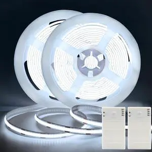 2 Pack COB Motion Sensor Strip Light Battery Operated 6.6Ft 640 LED Cabinet Strip Lights High Bright with Sensor Lighting Mode for Wardrobe Stair Pantry Counter Cabinet Bed 6000K White