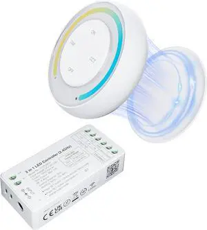 Single Color+CCT LED Controller Kit 2.4G RF Wireless Remote Control 2in-1 LED Controller/Dimmer for 2835/COB/CCT LED Strip Light with White Remote 12-24V 144W-288W(Without Battery)