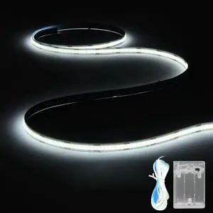 Battery Powered COB LED Strip Lights 3.28ft White LED Light Strip for Dorm Room Under Bed Shelves TV Backlight Closet Small Cuttable Tape Lights Small Battery Operated LED Lights for TV