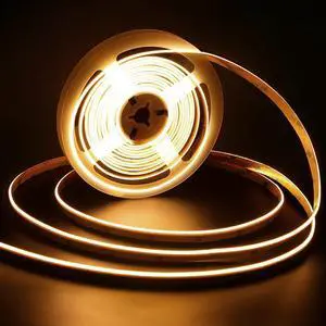 Side Emitting COB LED Strip Light 24V Warm White Dimmable COB LED Light Strips16.4ft/5m 1200lm CRI90+ 3000K 480LEDs/m Tape Lights for Bedroom Kitchen Home DIY Decor