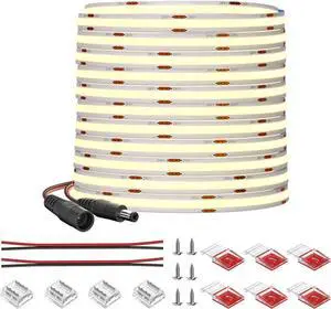 COB LED Strip Light 32.8FT Flexible High Density Uniform Cob Strips 24V Natural White 4000K 480LEDs/m CRI 90+ Dimmable 8mm LED Tape Lights for Under Cabinet No Power/Controller