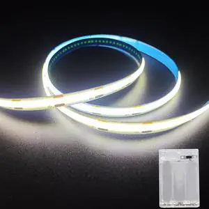 Battery Powered LED Strip Lights 3.3FT COB LED Strip Light Battery Operated LED Lights White LED Strip Lights Battery Powered for Closet Cabinet Shelf Kitchen DIY Lighting