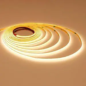 12V Thin 5mm COB LED Strip Light 3000K Warm White 16.4ft Bright 4000Lm CRI>90 Uniform Dotless 400LEDs/M Adhesive Flexible Cuttable LED Tape for DIY Bedroom Under Cabinet Lighting