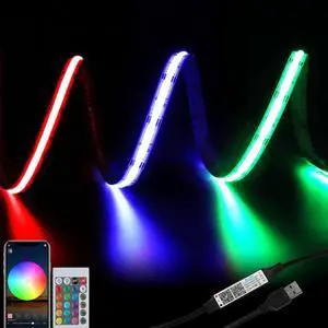 USB RGB COB LED Strip Lights 4.92ft 5V Color Changing Strip Light Smart Light Strips APP Control Music Sync Led Light Strip Multi-Color Led Tape Light with Remote for Room Home Indoor Decoration