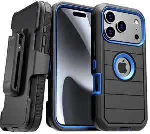 Phone Case for iPhone 17 Case,Heavy Duty Hard Shockproof Armor Protector Case Cover with Belt Clip Holster for Apple iPhone 17 5G 2025 Phone Case(Buy one get one free) For Apple iPhone 17 Black+Blue