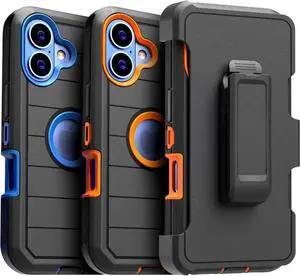 Phone Case for iPhone 17 Case,Heavy Duty Hard Shockproof Armor Protector Case Cover with Belt Clip Holster for Apple iPhone 17 5G 2025 Phone Case(Buy one get one free) For Apple iPhone 17 Black+White