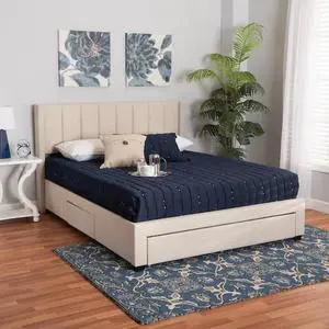 FOR Coronado MidCentury Modern Transitional Beige Fabric Full Size 3Drawer Storage Platform Bed