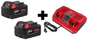 FOR M18 XC5.0 Batteries 2-Pack + M18 Dual Bay Simultaneous Rapid Charger