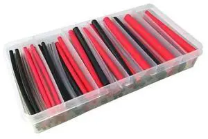 Adhesive Lined Heat Shrink Tube Kit, Dual Wall, 3:1 I.D. Shrink Ratio, Black, Clear, Red, 4 in