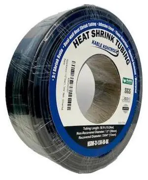 Adhesive Lined Heat Shrink Tube, Dual Wall, 3:1 I.D. Shrink Ratio, Black, 50 ft