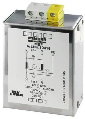 FOR MEF EMC-FILTER 1-PHASE 1-STAGE, I:10A U:250 VAC/300 VDC snap on, Universal filter