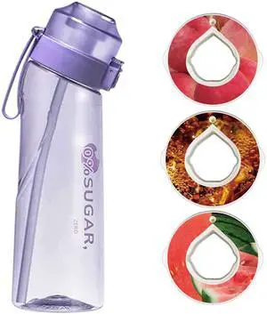 Alpha Fit 22oz Flavored Water Bottle with 3 Flavor Pods - BPA-Free, Leak-Proof Reusable Bottle for School, Kids & Teens Violet Purple