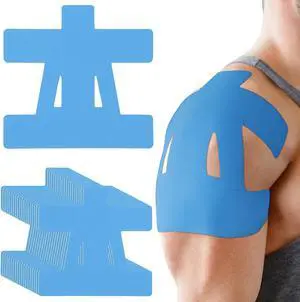 Alpha Fit 20-Count Pre-Cut Kinesiology Tape for Shoulder | Waterproof & Breathable Sports Tape for Muscle Pain Relief & Support | Enhanced Elasticity, Latex-Free Blue