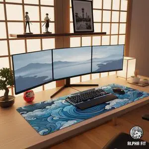 Alpha Fit Classic Great Wave off Kanagawa Gaming Mouse Pad XL (31.5" x 11.8") - Traditional Blue Japanese Art Desk Mat - Non-Slip Rubber Base for Office Alpha Fit Classic Great Wave off Kanagawa Gaming Mouse Pad XL (31.5" x 11.8") - Traditional Blue Japanese Art Desk Mat - Non-Slip Rubber Base for Office