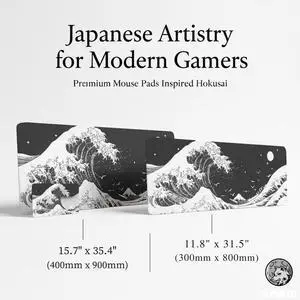 Alpha Fit Classic Great Wave off Kanagawa Gaming Mouse Pad XXL (35.4" x 15.7") - Traditional Blue Japanese Art Desk Mat - Non-Slip Rubber Base for Office