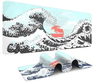 Alpha Fit Mint Green Great Wave Gaming Mouse Pad XXL (35.4" x 15.7") - Soft Teal Japanese Art Desk Mat - Fresh Nature Aesthetic Extended Keyboard Mat Alpha Fit Mint Green Great Wave Gaming Mouse Pad XXL (35.4" x 15.7") - Soft Teal Japanese Art Desk Mat - Fresh Nature Aesthetic Extended Keyboard Mat
